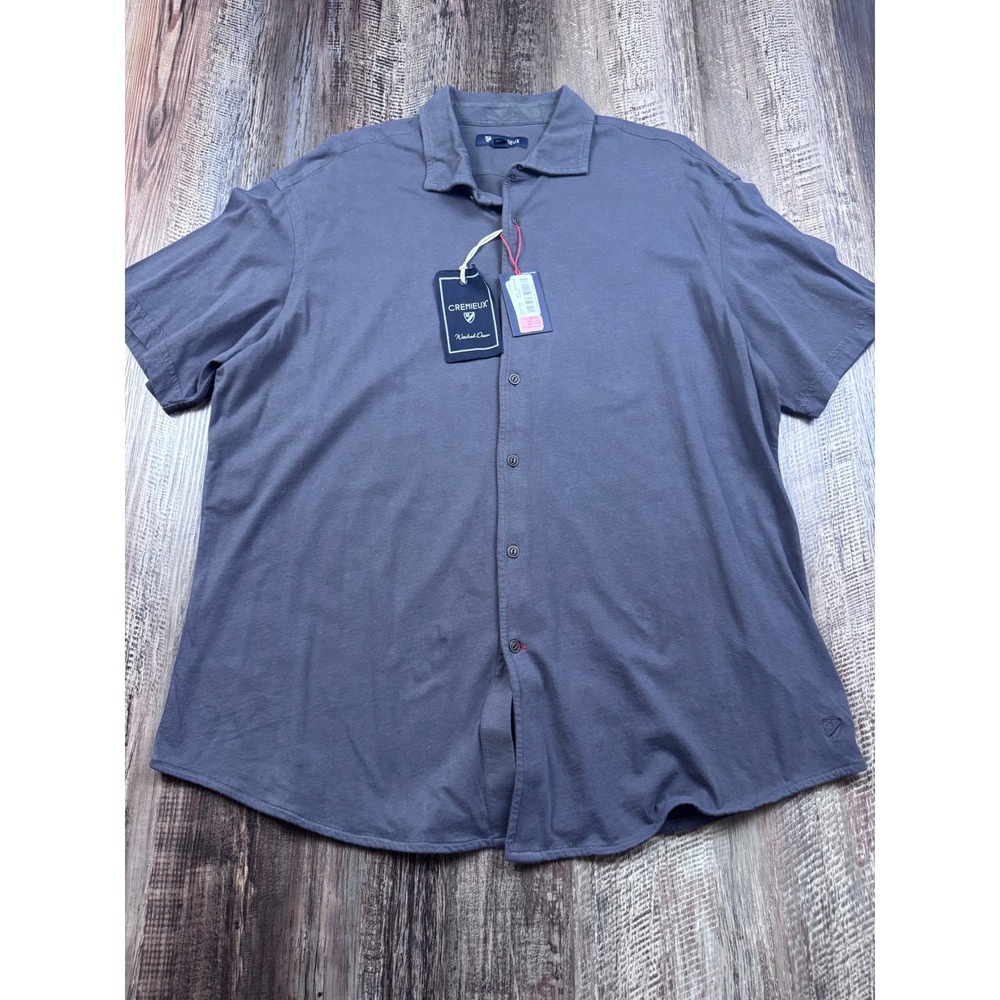 Cremieux Washed Down Mens XXL Gray Cotton Jersey Short Sleeve Button Front Shirt